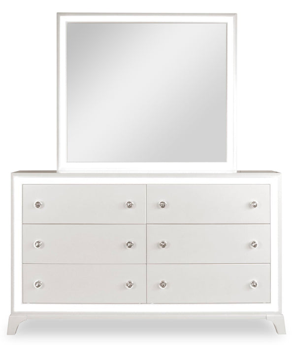 Halo Bedroom Dresser Mirror with LED Light, Glam - White