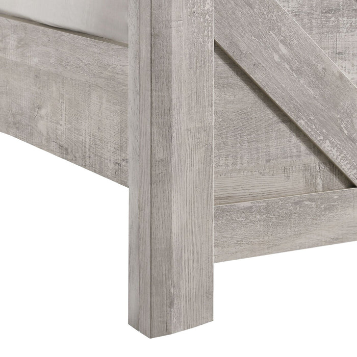 Lark 6pc Bedroom Set with Panel Bed, Dresser, Mirror & Nightstand, Rustic White - King Size