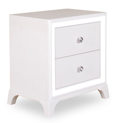 Halo Bedside 2-Drawer Nightstand with LED Light, 21"W x 24"H, Glam - White | Table de nuit somptueuse Halo de 21 po (l) x 24 po (H) à 2 tiroirs avec éclairage à DEL - blanche