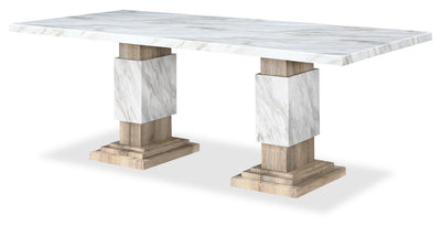 Vega Dining Table, Marble Look, Pedestal Base, 82"W - Natural & White | Table de salle à manger Vega de 82 po (L) avec imitation de marbre et base piédestal - naturelle et blanche
