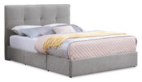 Amos Upholstered Storage Bed in Grey Fabric with Tufted Headboard & 3 Built-in Drawers - Full Size