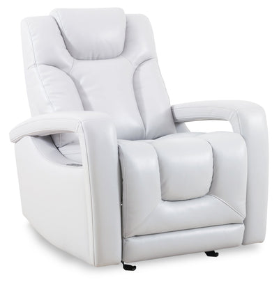Kenzo 35" Leather-Look Fabric Power Gliding Reclining Chair with Power Headrest, Footrest and USB Port - Fog Grey | Fauteuil à inclinaison électrique Kenzo de 35 po en similicuir avec appuie-tête électrique, repose-pieds et port USB - gris brouillard