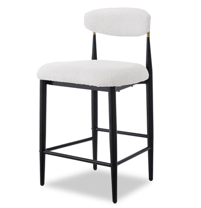 Kort & Co. Capri Counter-Height Stool with Boucle Fabric & Gold Accent, 26"H, Metal - White | Tabouret 26 po Capri de Kort & Co. de hauteur comptoir en métal avec tissu bouclé et touches dorées - blanc