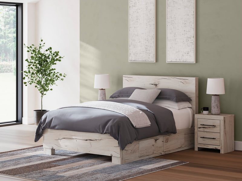 Derekson Storage Bed with 2 Built-In Side Drawers, Rustic White - Queen Size