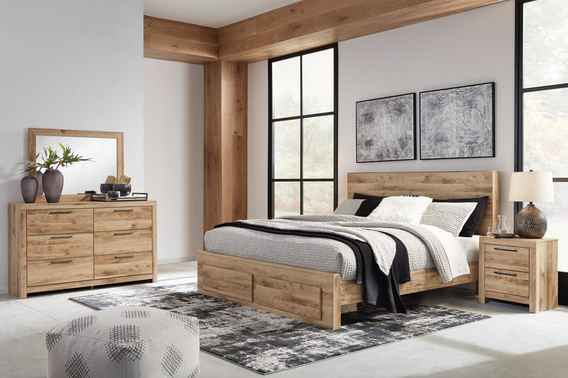 Derekson Storage Bed with 2 Built-In Footboard Drawers, Natural - King Size