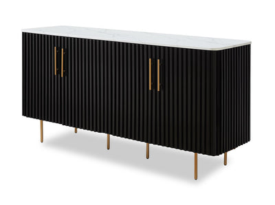 Kort & Co. Capri Dining Server with Storage, Marble-Look Top & Gold Accent, 66"W - Black/White | Desserte de salle à manger Capri de Kort & Co. de 66 po (L) avec rangement, dessus en imitation de marbre et touches dorées - noire et blanche