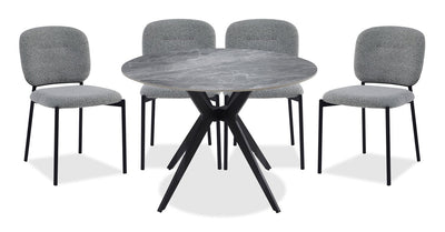 Luka 5pc Dining Set with Table & 4 Chairs, Sintered Stone Top, Metal, 43.5"W Round - Grey | Ensemble de salle à manger Luka 5 pièces en métal avec table ronde de 43,5 po (L), dessus en pierre frittée et 4 chaises - gris
