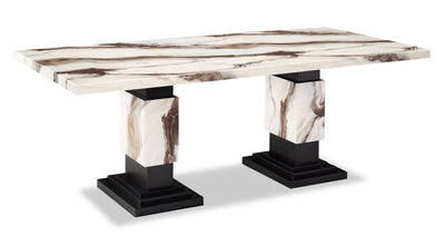 Vega Dining Table, Marble Look, Pedestal Base, 82"W - Black & White | Table de salle à manger Vega de 82 po (L) avec imitation de marbre et base piédestal - noire et blanche