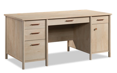 Whitaker Point 65.98" Commercial Grade Executive Office Desk with 5-Drawers & Cabinet - Natural Maple|Bureau de direction Whitaker Point de 65,98 po de qualité commerciale à 5 tiroirs avec armoire - érable naturel