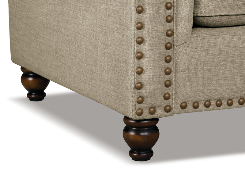 Made in Canada Wynn 93\" Chenille Fabric Sofa with Nailhead Trim and Wood Bun Legs - Taupe