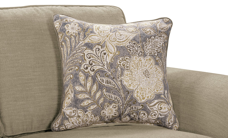 Made in Canada Wynn 93\" Chenille Fabric Sofa with Nailhead Trim and Wood Bun Legs - Taupe