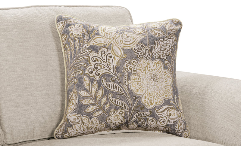 Made in Canada Wynn 2-Piece Chenille Fabric Sectional with Nailhead Trim and Wood Bun Legs - Linen Beige