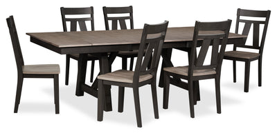 Zao 7pc Dining Set with Table & 6 Chairs, 66-94"W Extension, Melamine - Brown | Ensemble de salle à manger Zao 7 pièces en mélamine avec table, rallonge de 66 po à 94 po (L) et 6 chaises - brun
