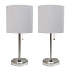 Limelights Stick Lamp With Usb Charging Port And Fabric Shade 2 Pack Set, Gray Lamp Set