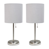 Limelights Stick Lamp With Usb Charging Port And Fabric Shade 2 Pack Set, Gray Lamp Set