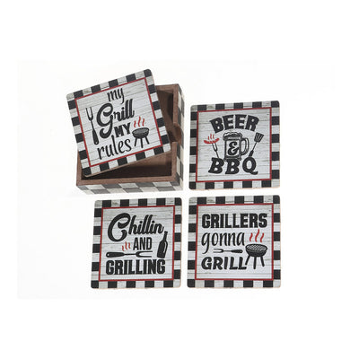 Set of 4 Wooden Coaster with Holder|Ensemble de 4 sous-verre en bois avec boîtier