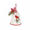 Ceramic Bell with Ribbon Ornament Cardinal on Pinecone - Set of 4 Christmas Ornaments