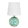 Elegant Designs Buoy Rope Nautical Netted Coastal Ocean Sea Glass Table Lamp with White Fabric Shade, Aqua