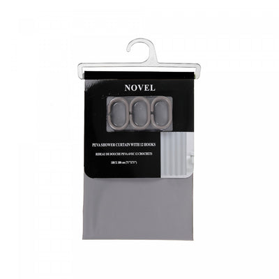 Peva Shower Curtain With 12 C Hooks 71x71 Grey|Rideau de douche PEVA gris avec 12 crochets en forme de C 71 x 71