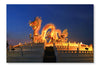 Chinese Dragon Statue At Twilight Time 24x36 Wall Art Frame And Fabric Panel