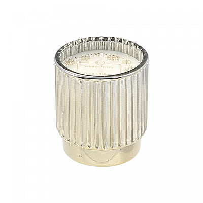 4.6oz Ribbed Gold Electroplated Scented Candle Winter Berry - Set of 2|Bougie parfumée côtelée électroplaquée or de 4,6 oz à arôme de baie d’hiver - ensemble de 2
