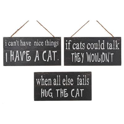 MDF Wall Signs Cat Humor - Set of 3 Wall Decor|Panneau mural humoristique à thématique chats en panneaux de fibres à densité moyenne - ensemble de 3 décorations murales