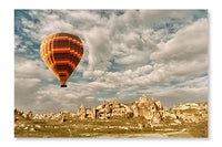 Hot Air Balloon Flying Over Spectacular Cappadocia, Turkey 28x42 Wall Art Frame And Fabric Panel