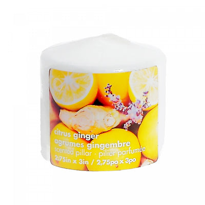 2.75" x 3" Scented Pillar Citrus Ginger - Set of 4 Candle|Chandelle pilier parfumée de 2,75 po x 3 po à arôme d’agrumes et gingembre - ensemble de 4 chandelles