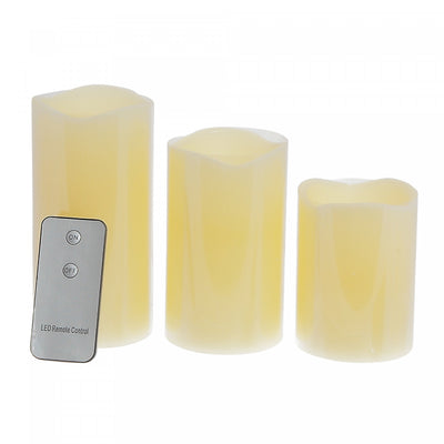 LED 3 Pc Wave Top Unscented Ivory Gift Set with Remote Candle|Ensemble cadeau de 3 chandelles à DEL non parfumée ivoire à rebord inégal avec télécommande