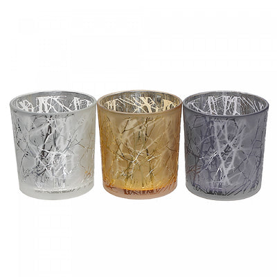 Glass Tealight Holders Crackled - Set of 3 Candle Holder|Bougeoirs pour bougie chauffe-plats à motif craquelé - ensemble de 3 bougeoirs