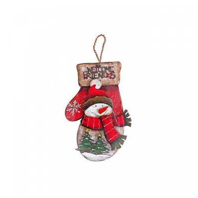 Wooden 'Welcome Friends' Snowman Mitt Wall Hanging|Décoration murale en forme de mitaine de Noël « Welcome Friends » en bois avec bonhomme de neige