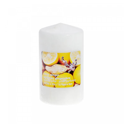 2.75" x 5" Scented Pillar Citrus Ginger - Set of 2 Candle|Chandelle pilier parfumée de 2,75 po x 5 po à arôme d’agrumes et gingembre - ensemble de 2 chandelles