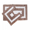 2pc Cotton Bathmat Set White/Taupe Border Bathmat