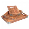 Rect. Wooden Tray with Metal Corners Set of 3