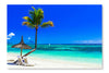 Relaxing Tropical Holidays With Beach Chairs Under Palm Trees 24x36 Wall Art Frame And Fabric Panel