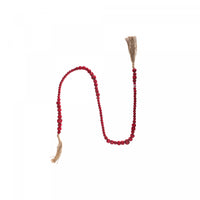 Wood Red Beaded Garland with Tassels