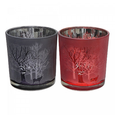 Glass Tealight Holders Amber Trees - Set of 2 Candle Holder|Bougeoirs pour bougie chauffe-plats en verre avec arbres ambrés - ensemble de 2 bougeoirs