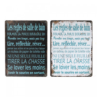 Metal Wall Sign Regles De Salle De Bain - Set of 2 Wall Decor|Panneau mural « Les règles de salle de bain » en métal - ensemble de 2 décorations murales