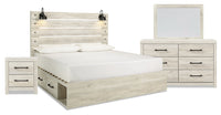 Abby 6pc Bedroom Set with Side Storage Bed, Dresser, Mirror & Nightstand, LED, USB, White - King Siz…