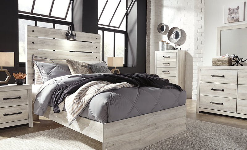 Abby Panel Bed with Headboard & Frame, LED, USB, White - Full Size