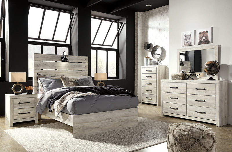 Abby Panel Bed with Headboard & Frame, LED, USB, White - Full Size