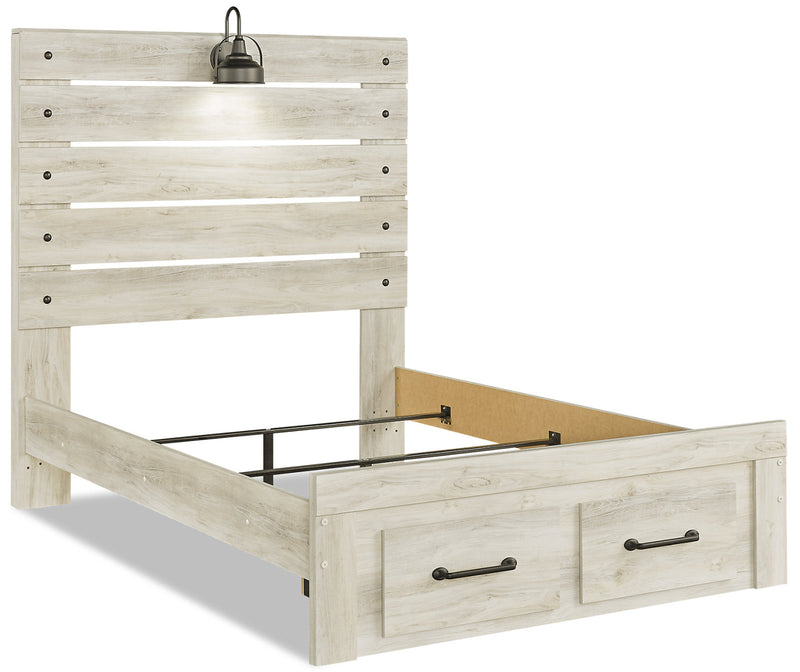 Abby 6pc Bedroom Set with Storage Bed, Dresser, Mirror & Nightstand, LED, USB, White - Full Size