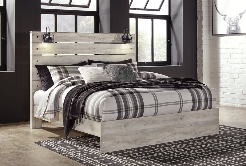 Abby Panel Bed with Headboard & Frame, LED, USB, White - King Size