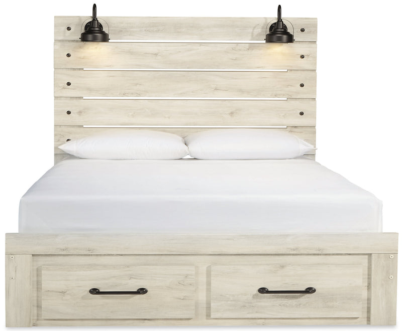 Abby Storage Bed with LED Light & USB Ports, White - King Size
