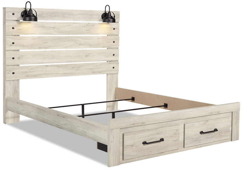 Abby 6pc Bedroom Set with Storage Bed, Dresser, Mirror & Nightstand, LED, USB, White - King Size