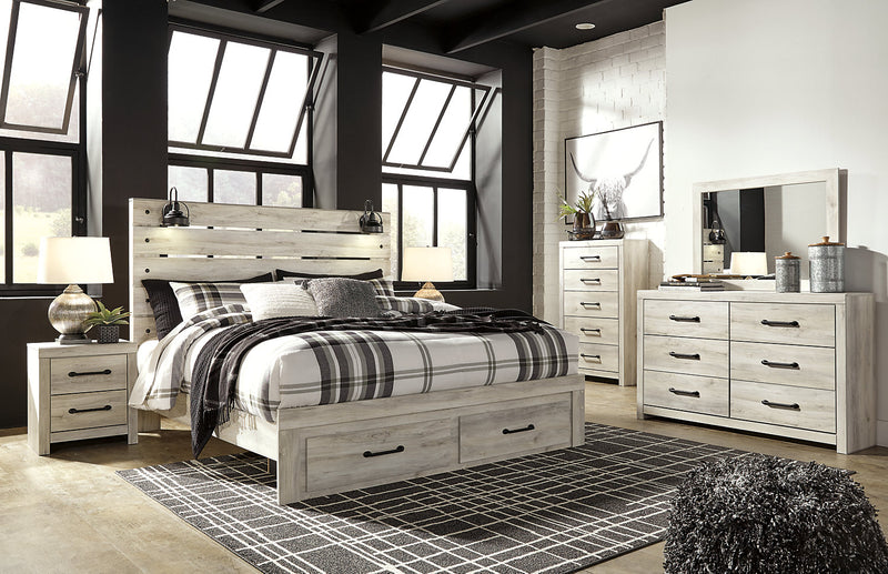 Abby 6pc Bedroom Set with Storage Bed, Dresser, Mirror & Nightstand, LED, USB, White - King Size