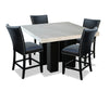 Cami 5pc Counter-Height Dining Set with Table & 4 Black Chairs, Genuine Marble Top, 54\"W Square