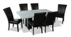 Cami 7pc Dining Set with Table & 6 Black Chairs, Genuine Marble Top, 70\"W