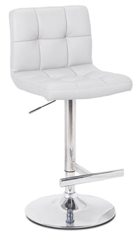 Cruz Barstool with Swivel & Adjustable Seat, Vegan Leather Fabric, Metal - White