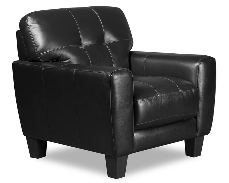 Curt 41\" Genuine Leather Chair with Button Tufting - Black